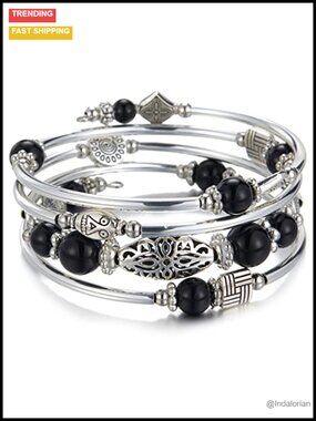 Natural Agate Stone Beaded Bangle Bracelet Layered Wrap Gift for Women